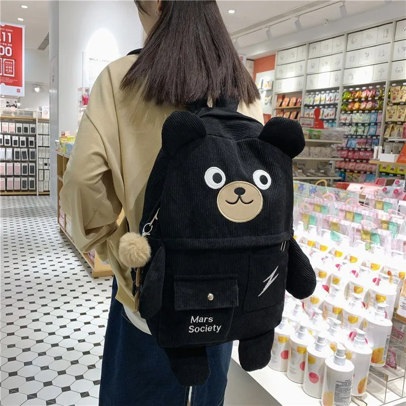 Christmas Gift Kawaii Corduroy Bear Backpacks for Cute Women Multi-pockets School Bags Large Capacity Backpack Teenage Girls School Bag Female