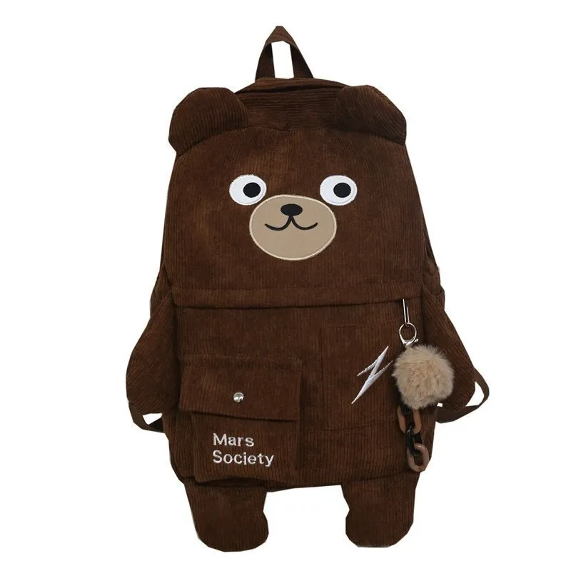Christmas Gift Kawaii Corduroy Bear Backpacks for Cute Women Multi-pockets School Bags Large Capacity Backpack Teenage Girls School Bag Female