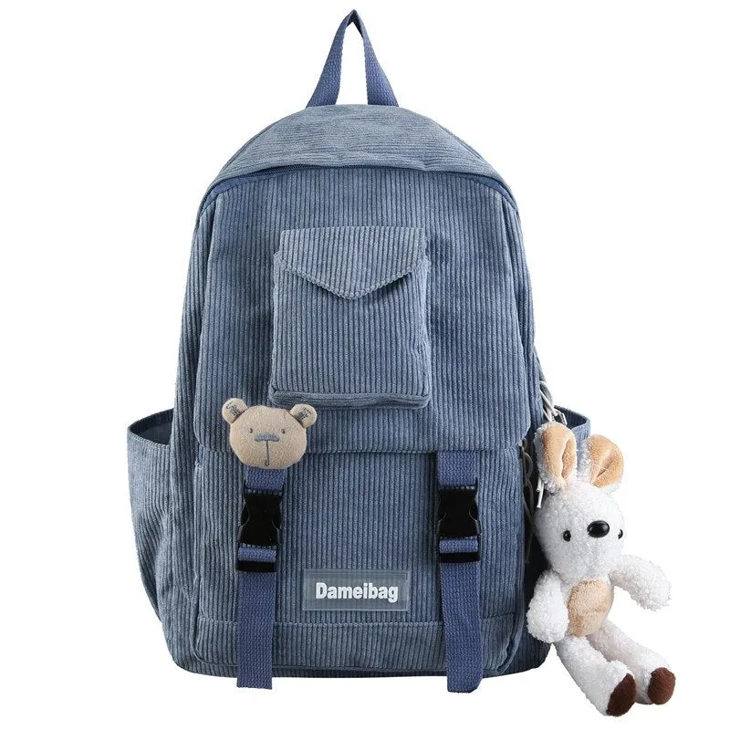 Christmas Gift Women Corduroy Backpack Khaki SchoolBag Cute Teenage Girls Harajuku Female Bag Student Kawaii Lady Book Pack New Fashion Mochila