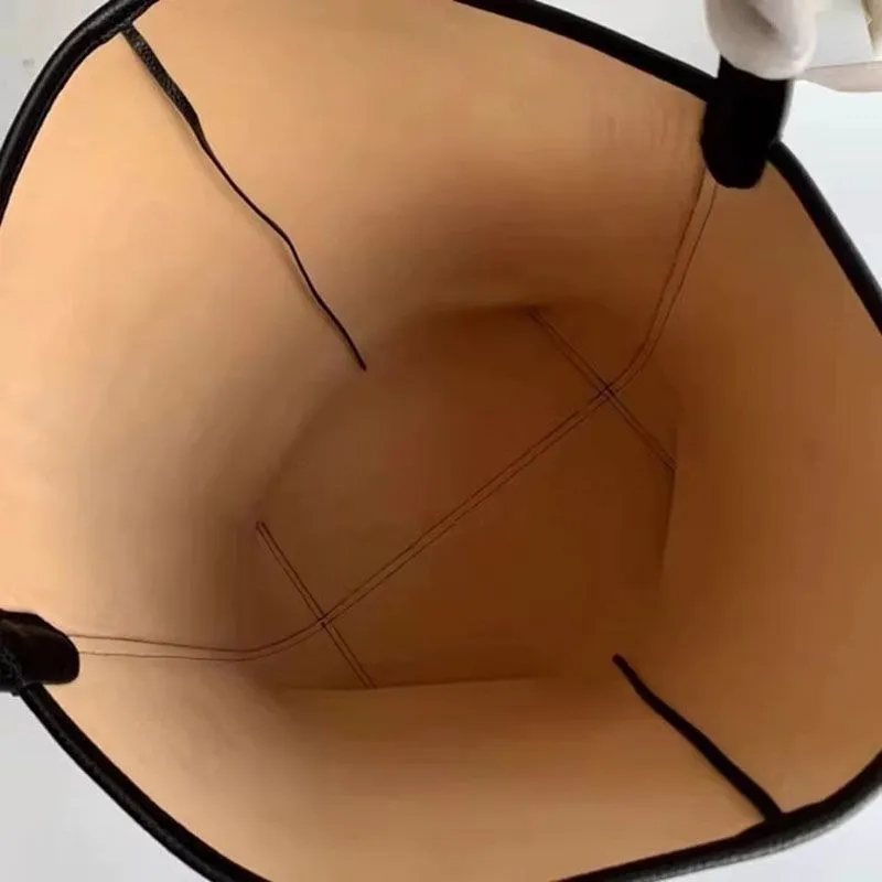 Classic Grained Calfskin Tote Bucket Bag In Leather