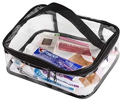 Clear Travel Makeup Pouch, Train Case Organizer with Top Handle Medium
