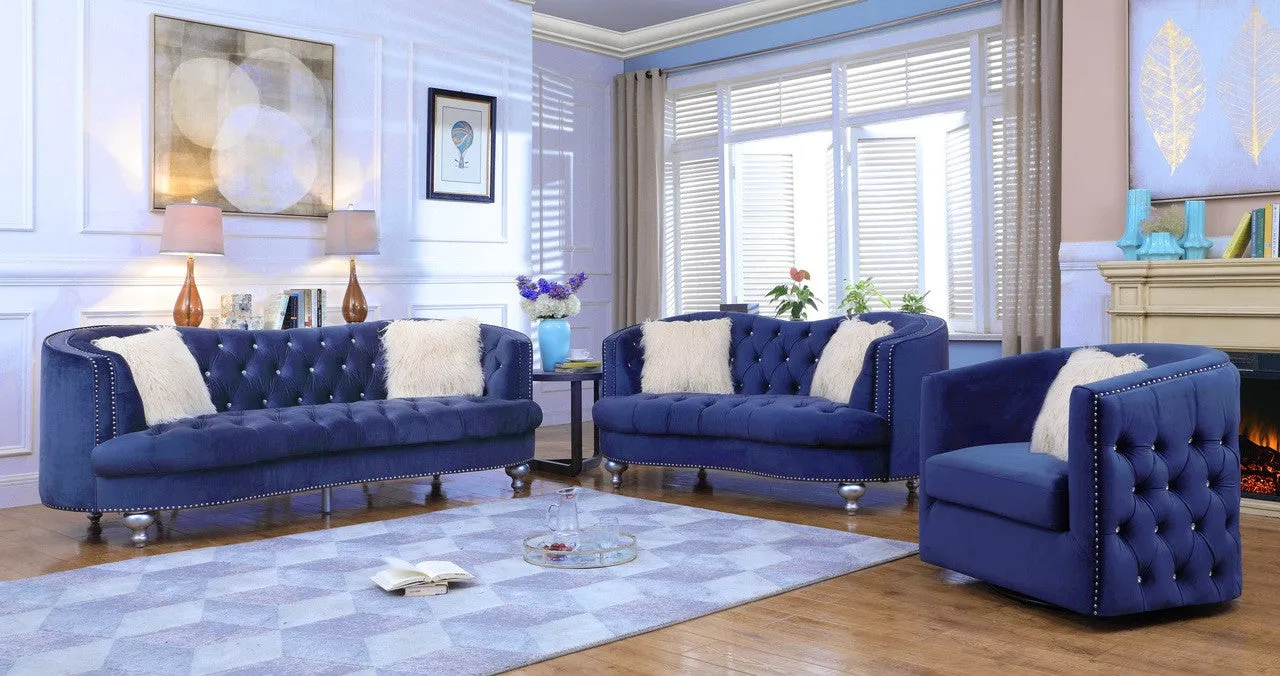 Coastal Blue Velvet Button Tufted Loveseat