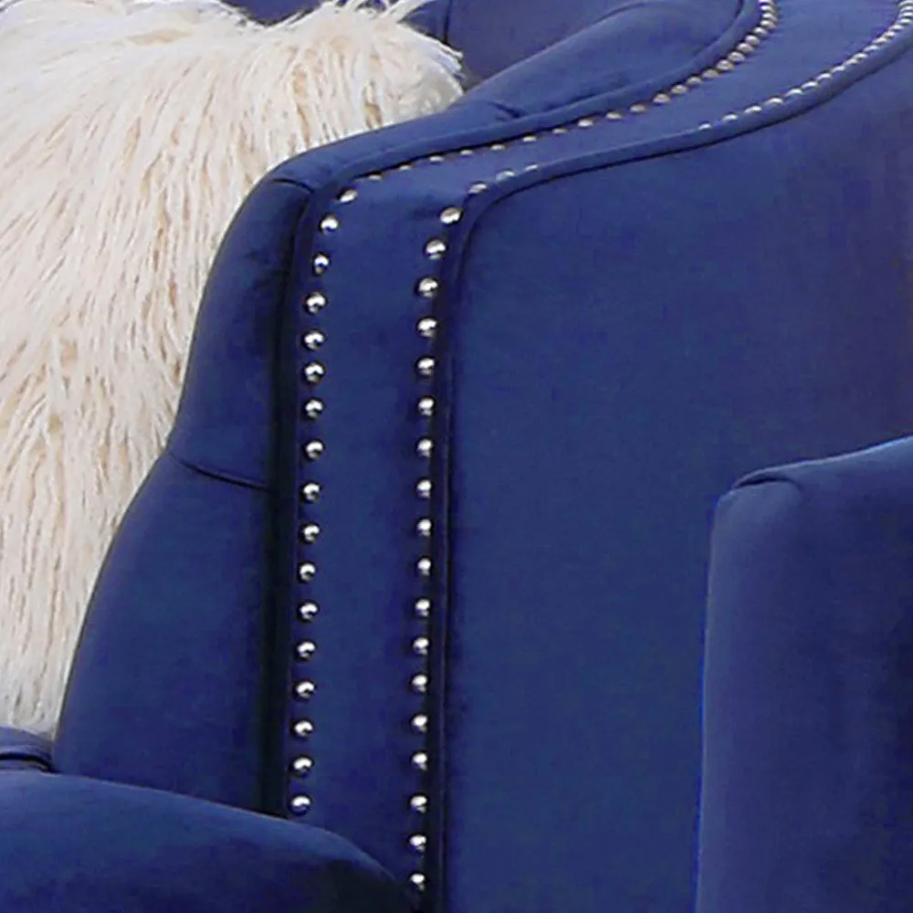Coastal Blue Velvet Button Tufted Loveseat