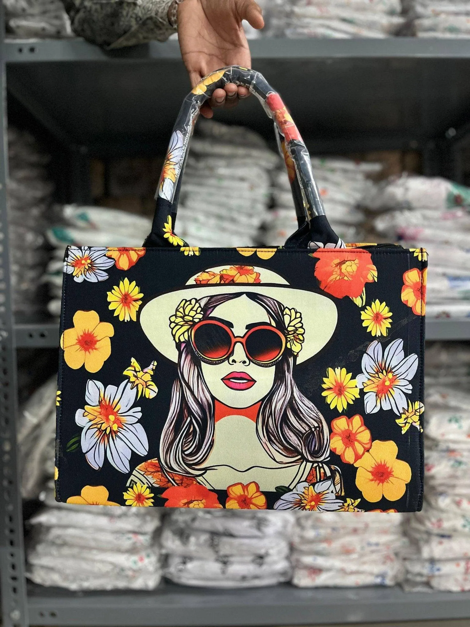 Cotton Canvas Printed Tote Bag with Laptop Partition
