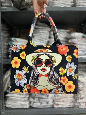 Cotton Canvas Printed Tote Bag with Laptop Partition