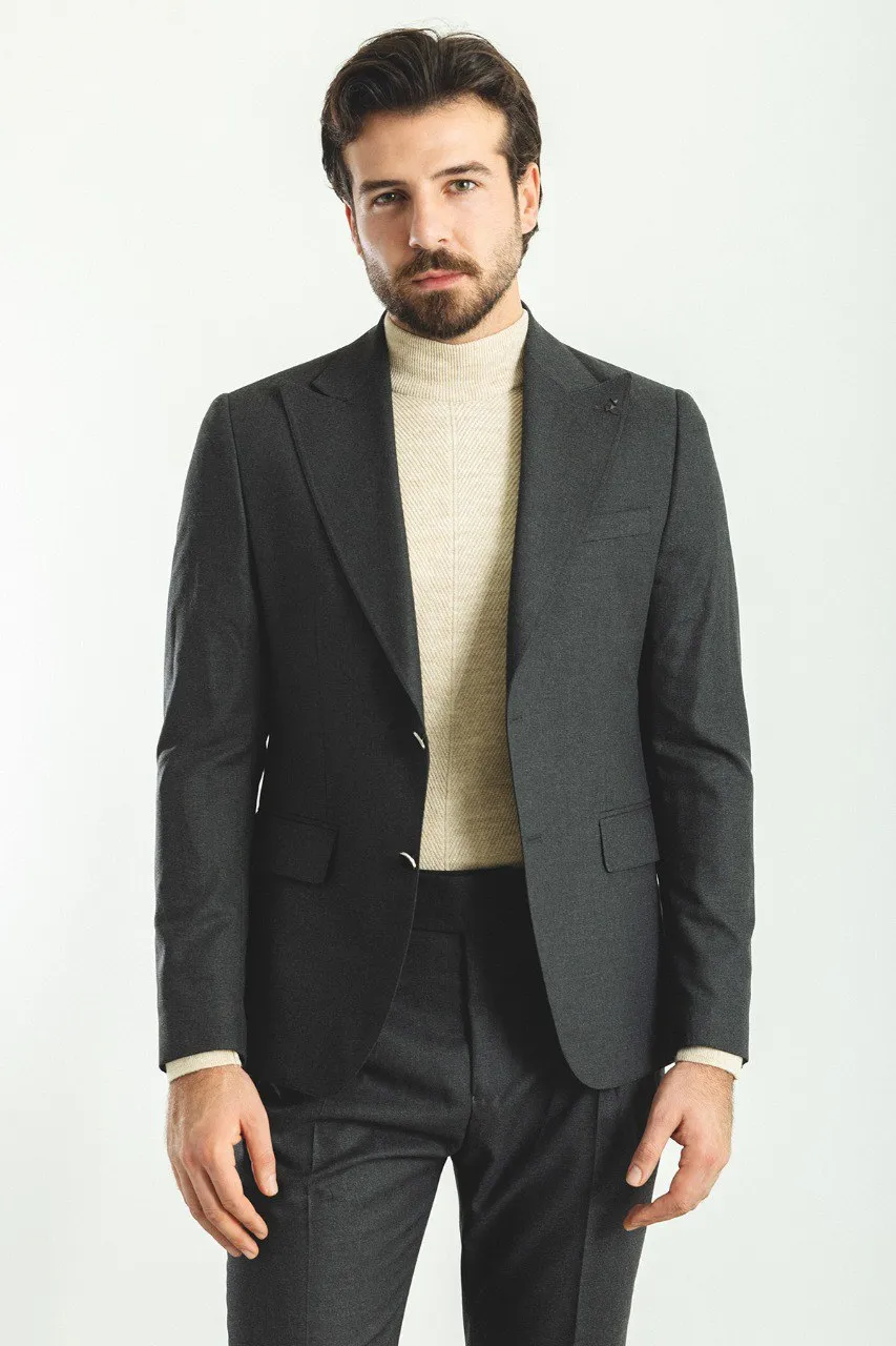 Dark Gray Slim Fit Peak Lapel 2 Piece Suit | GentWith
