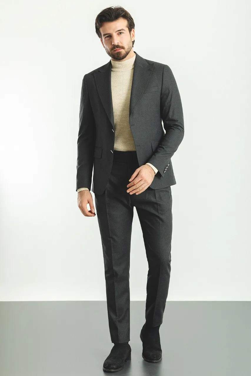 Dark Gray Slim Fit Peak Lapel 2 Piece Suit | GentWith