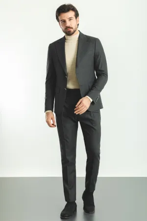 Dark Gray Slim Fit Peak Lapel 2 Piece Suit | GentWith