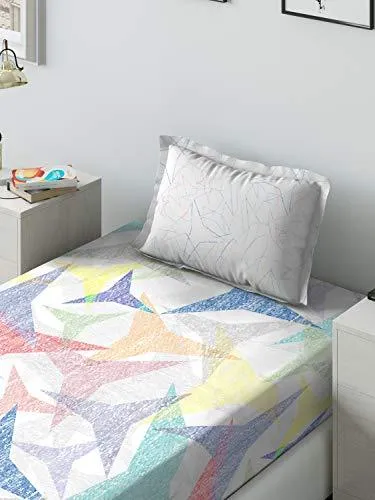 DDECOR Live beautiful 136 TC Cotton 1 Single bedsheet with 1 Pillow Cover - Single Size, Geometric, Blue