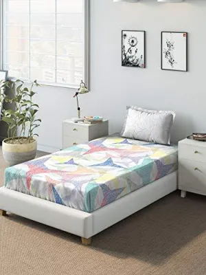 DDECOR Live beautiful 136 TC Cotton 1 Single bedsheet with 1 Pillow Cover - Single Size, Geometric, Blue