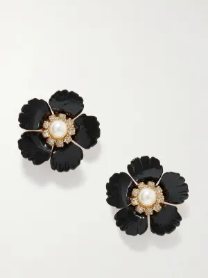 Debbie gold-plated, enamel, crystal and faux pearl earrings