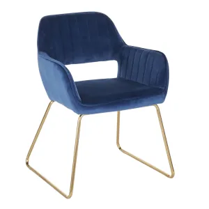 Dory Contemporary/Glam Dining Chair in Gold Metal and Blue Velvet Fabric by LumiSource