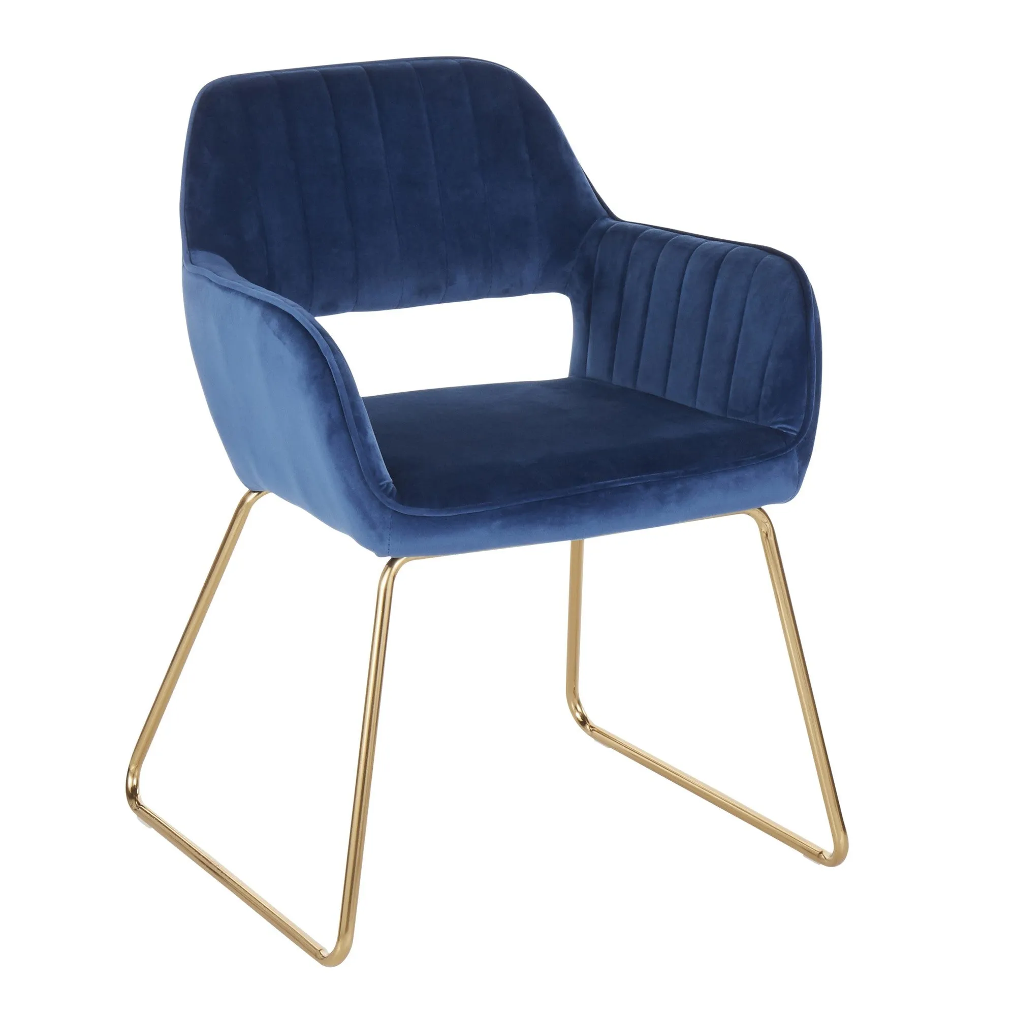 Dory Contemporary/Glam Dining Chair in Gold Metal and Blue Velvet Fabric by LumiSource