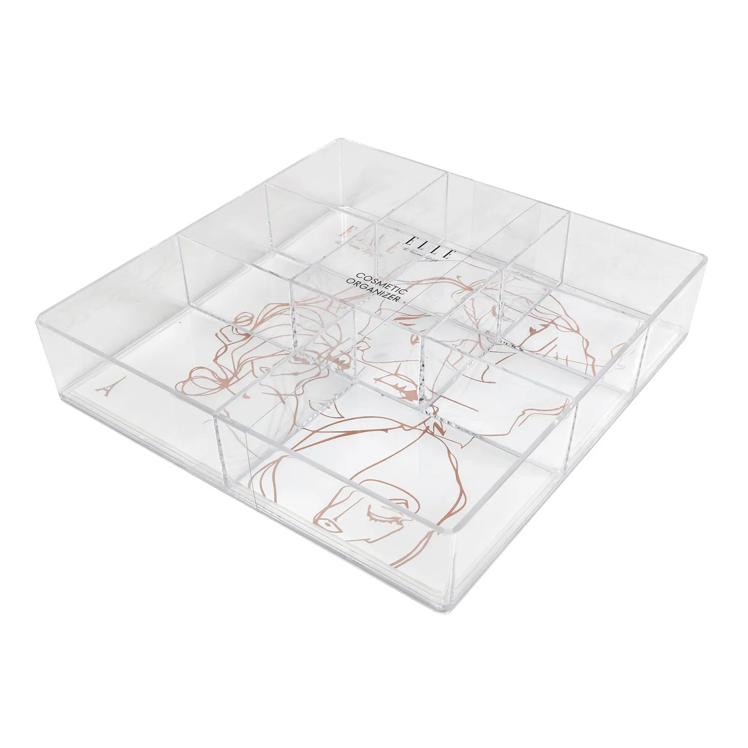 Elle Clear Flat Cosmetic Organizer 8 Compartment
