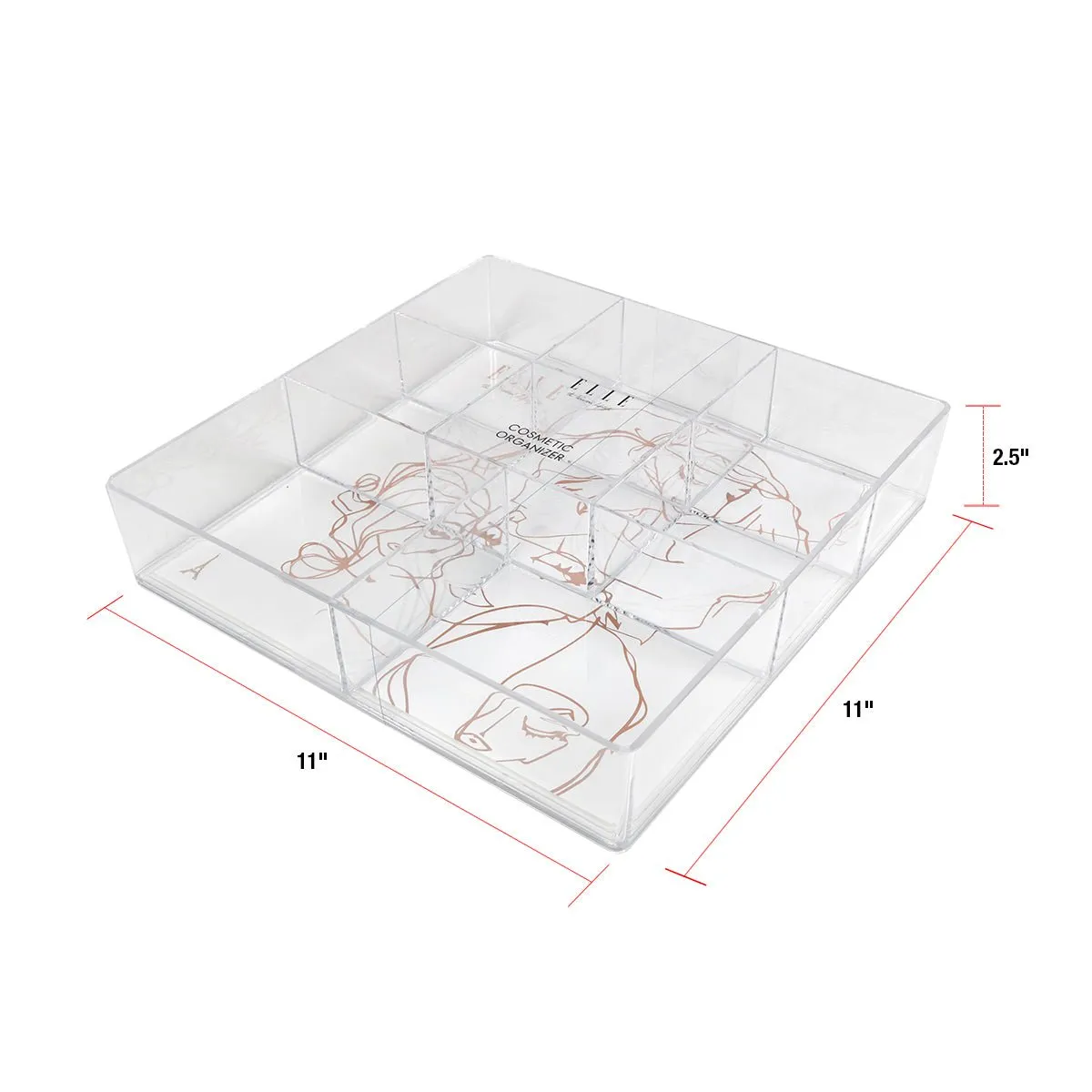 Elle Clear Flat Cosmetic Organizer 8 Compartment