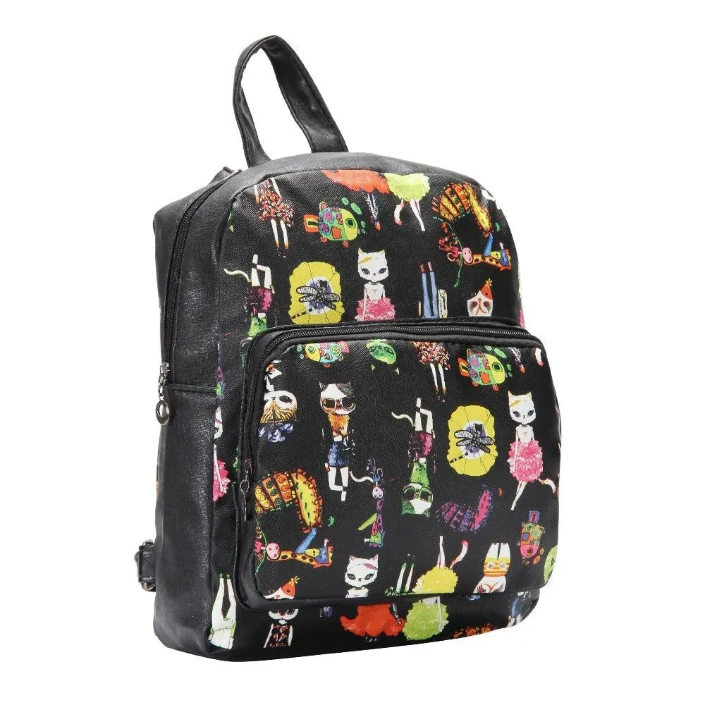 FabSeasons Black Animals Digital Printed Small Size Backpack