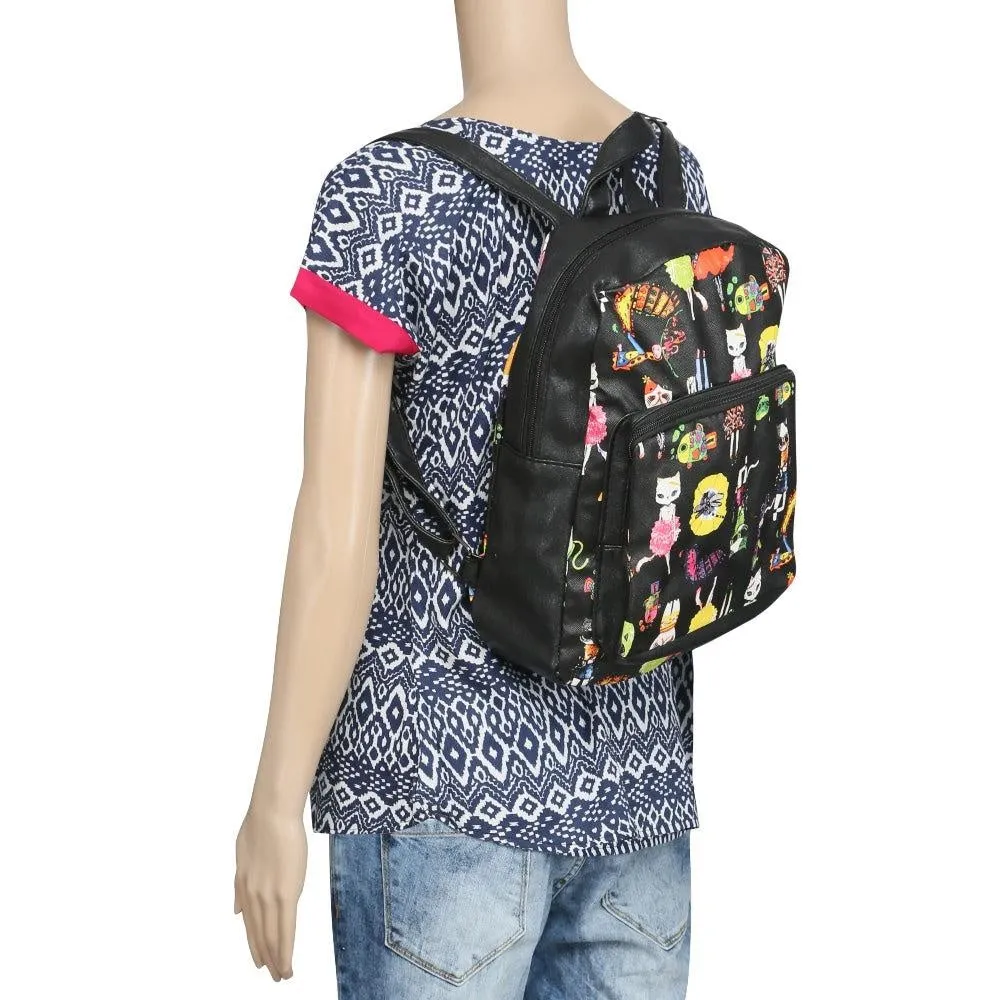 FabSeasons Black Animals Digital Printed Small Size Backpack