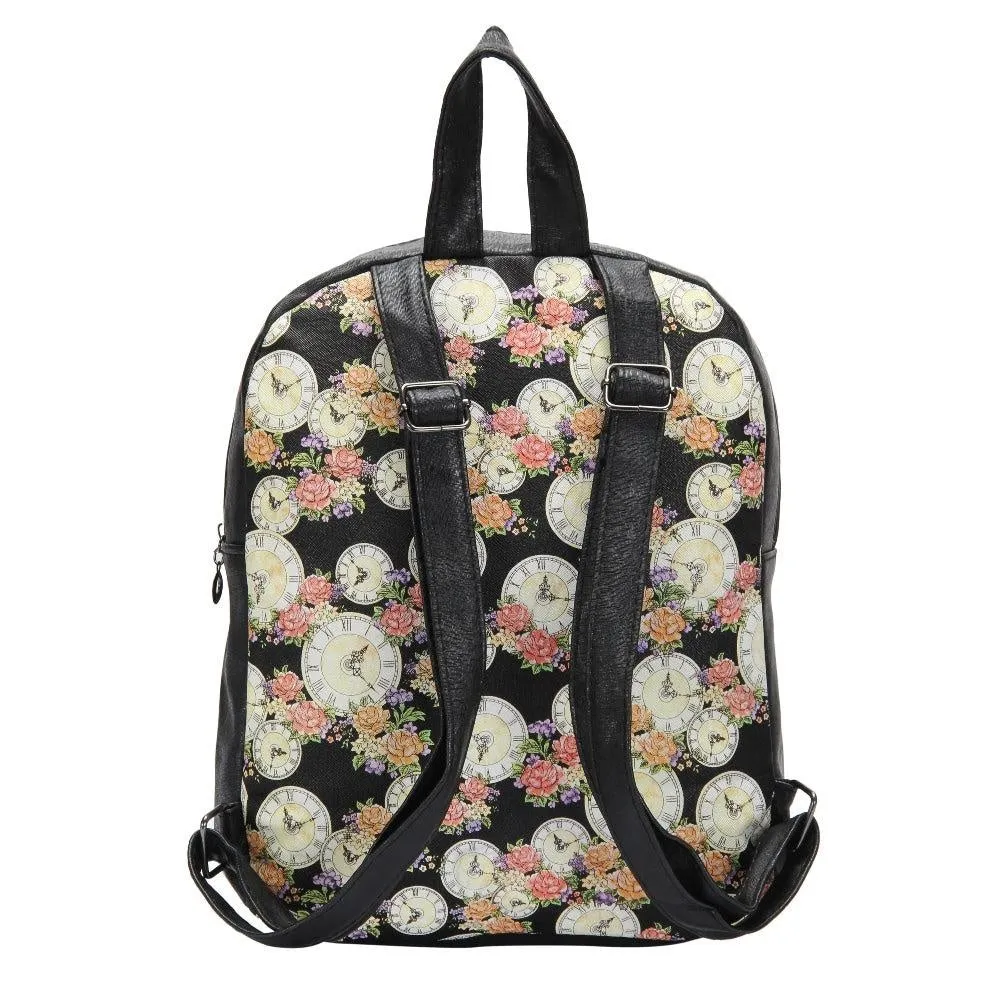 FabSeasons Black Flower Digital Printed Small Size Backpack