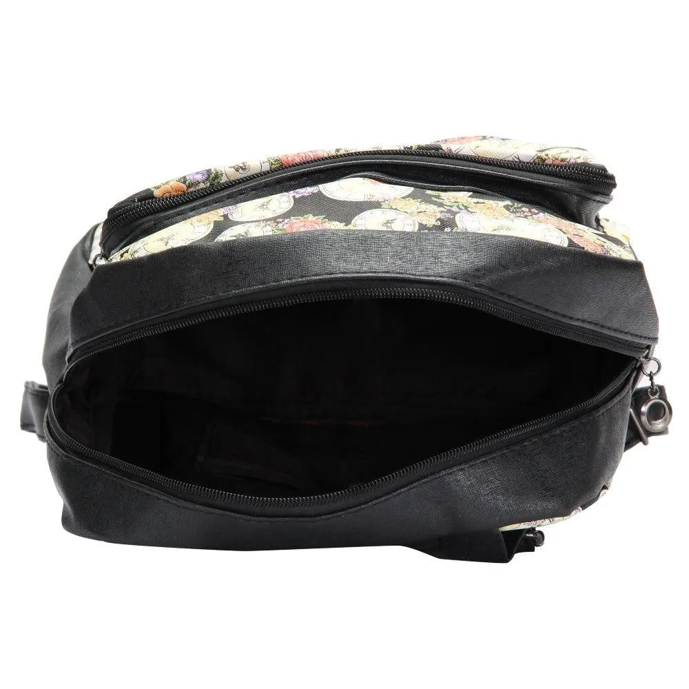 FabSeasons Black Flower Digital Printed Small Size Backpack