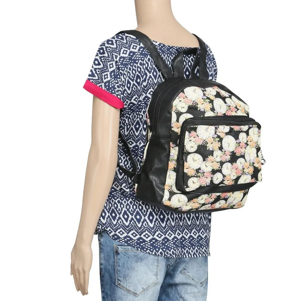 FabSeasons Black Flower Digital Printed Small Size Backpack