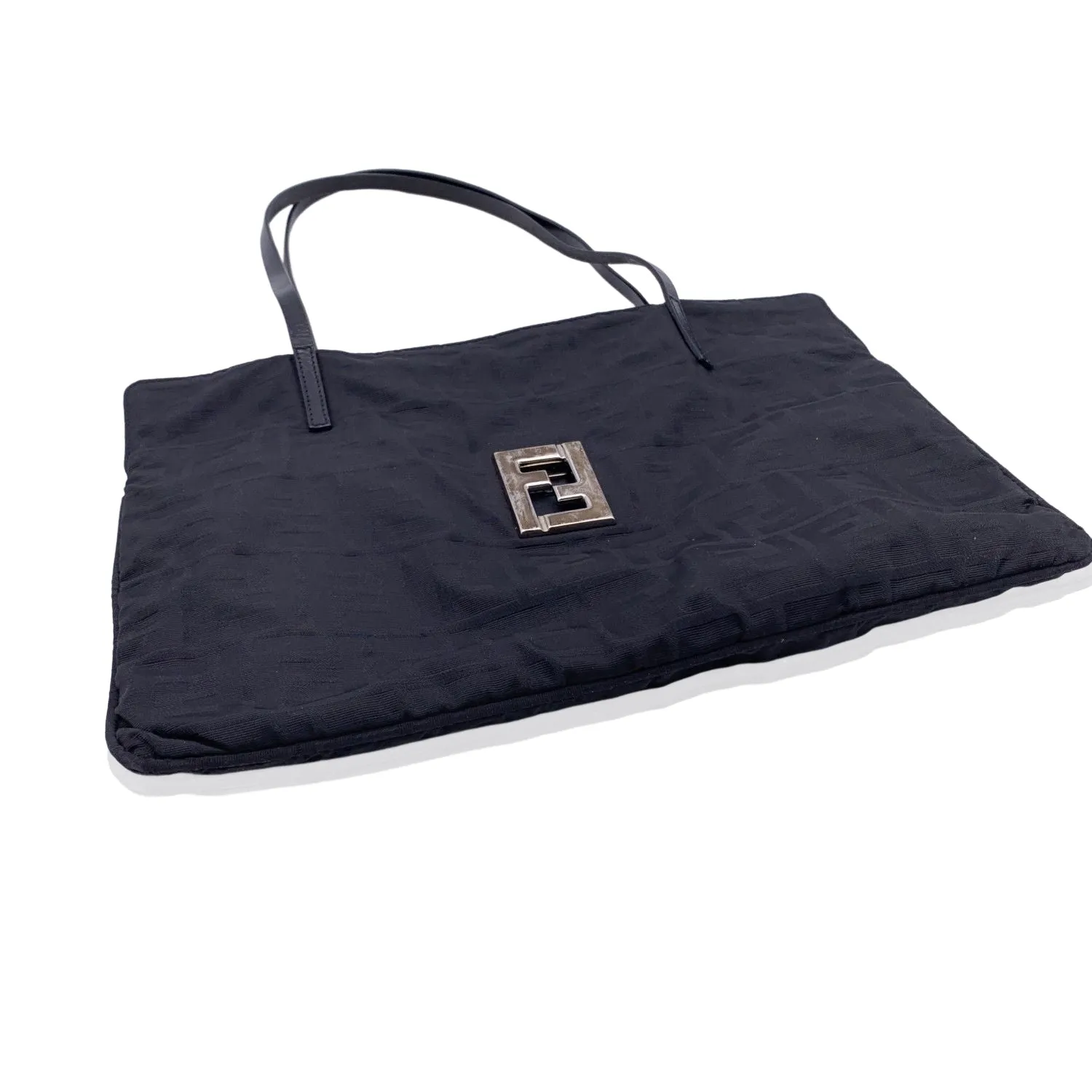 FENDI Black Monogram Canvas Cut Out Ff Logo Tote Bag
