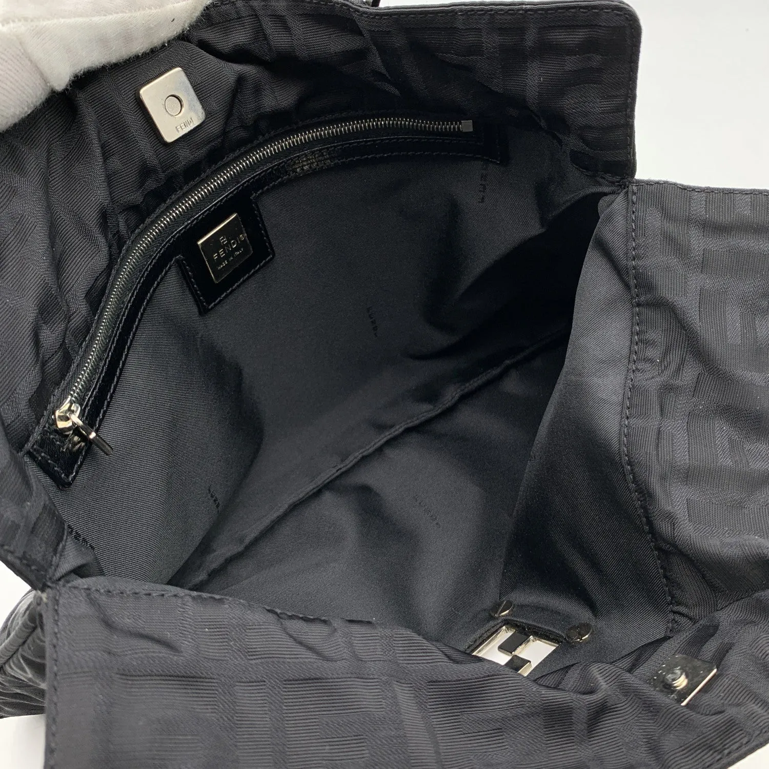 FENDI Black Monogram Canvas Cut Out Ff Logo Tote Bag