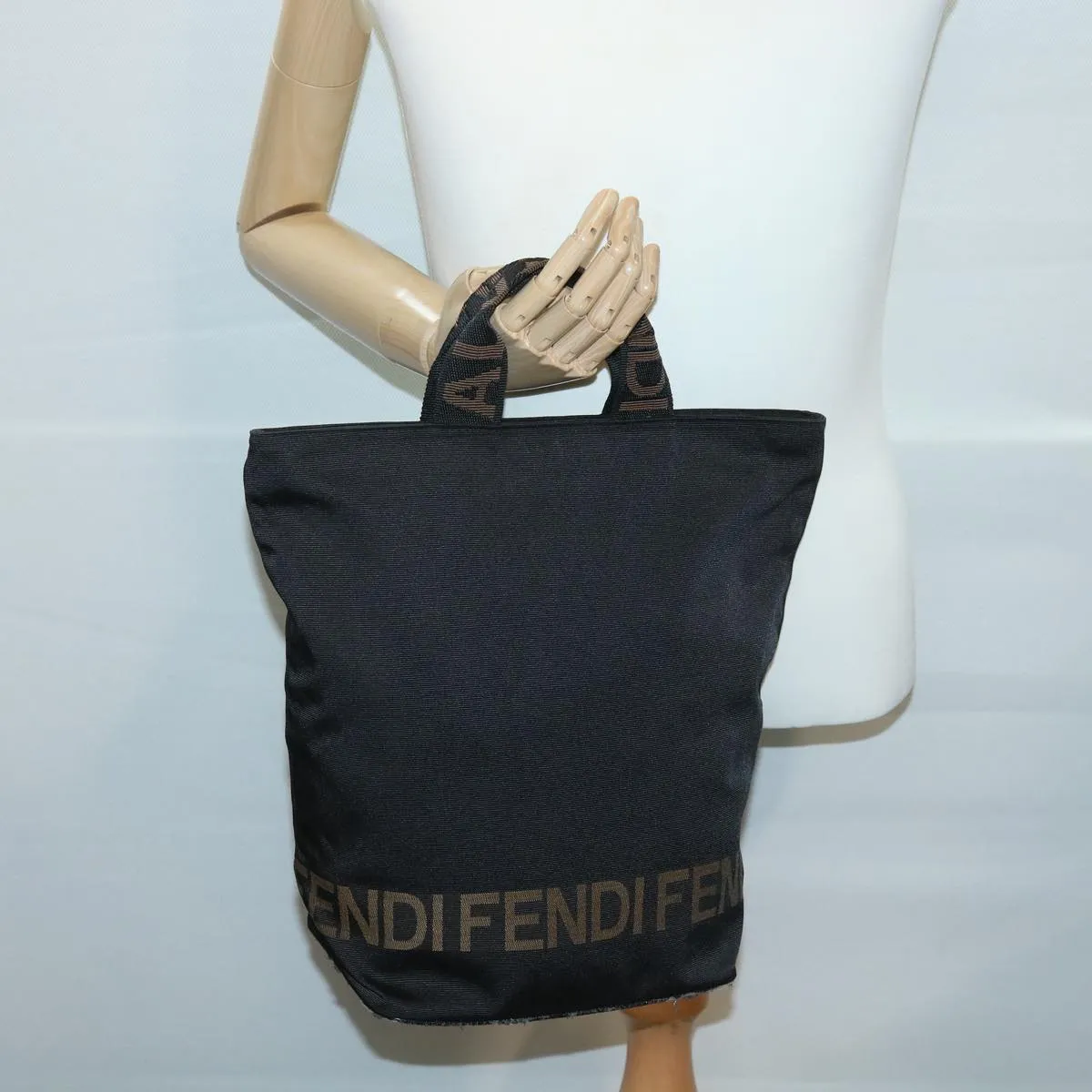 FENDI Hand Bag Brown Black Auth am3299