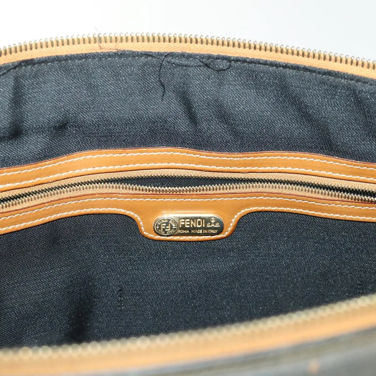 FENDI Pecan Canvas Shoulder Bag Black Brown Auth bs7192