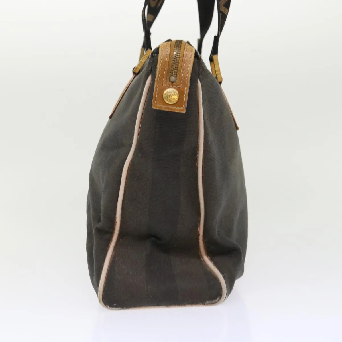 FENDI Pecan Canvas Shoulder Bag Black Brown Auth bs7192