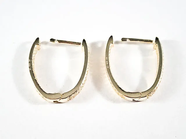 Fine Beautiful Oval Shape Pave CZ Huggie Style Gold Tone Silver Earrings