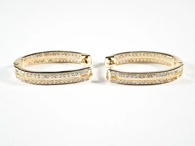 Fine Beautiful Oval Shape Pave CZ Huggie Style Gold Tone Silver Earrings