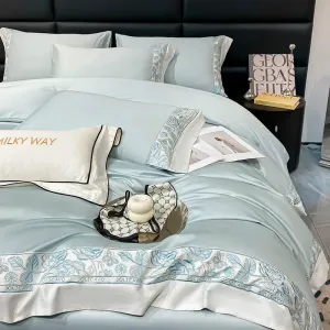 Flytonn-Egyptian Cotton Bedding Set Luxury Rose Butterfly Embroidery Duvet Cover Set Bed Sheet Pillowcases Bed Comforter Cover Set 4Pcs