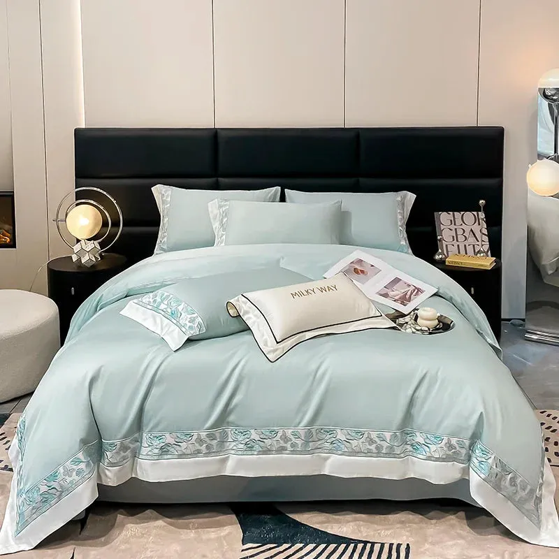 Flytonn-Egyptian Cotton Bedding Set Luxury Rose Butterfly Embroidery Duvet Cover Set Bed Sheet Pillowcases Bed Comforter Cover Set 4Pcs