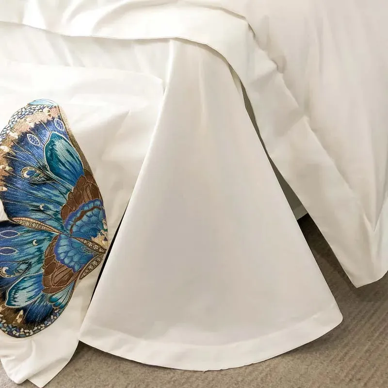 Flytonn-Egyptian Cotton, Luxury Butterfly Embroidery Bedding Set, Queen King Duvet Cover, Flat, Bed Sheet, Pillowcases, White ,100S