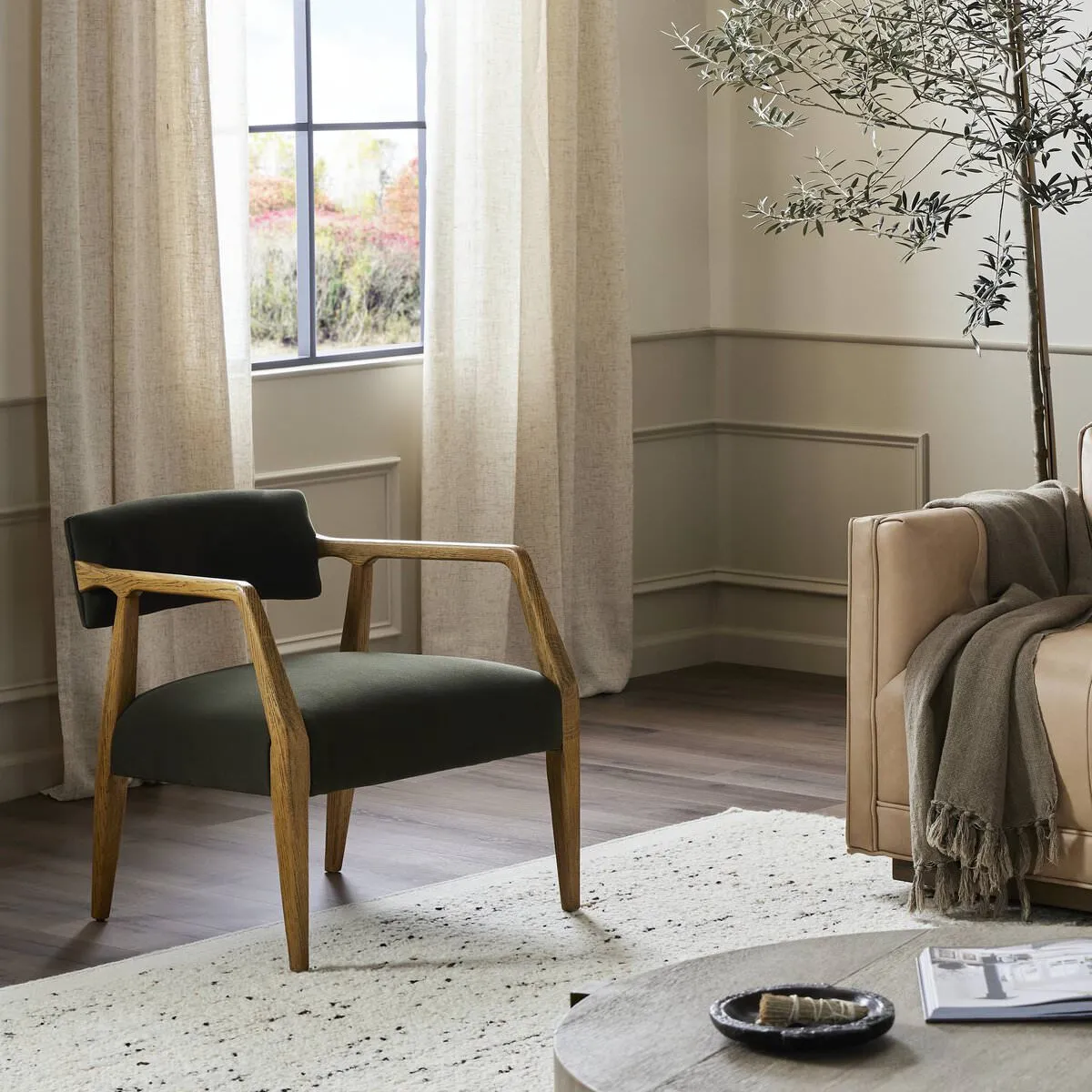 Four Hands Tyler Armchair in Modern Velvet Loden