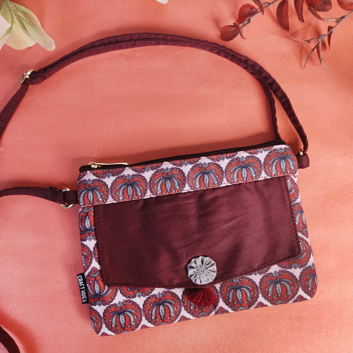 Front Flap Sling Bag- Madhubani Lotus