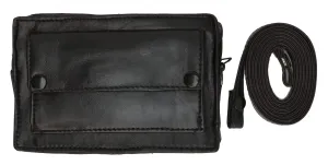 Genuine Leather Small Black Organizer Purse Pouch with Strap 129 (C)