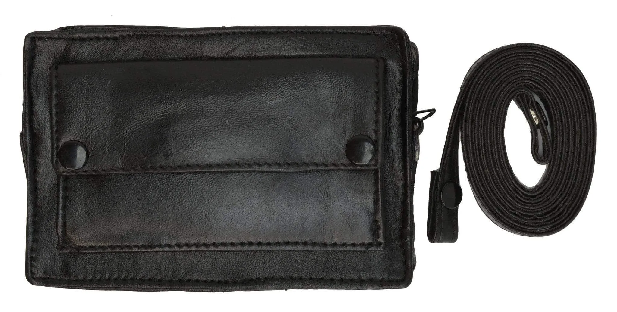 Genuine Leather Small Black Organizer Purse Pouch with Strap 129 (C)