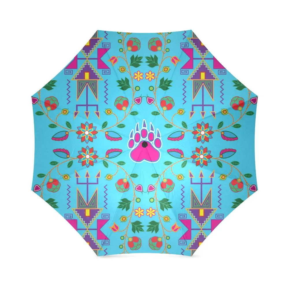 Geometric Floral Fall-Sky Blue Foldable Umbrella