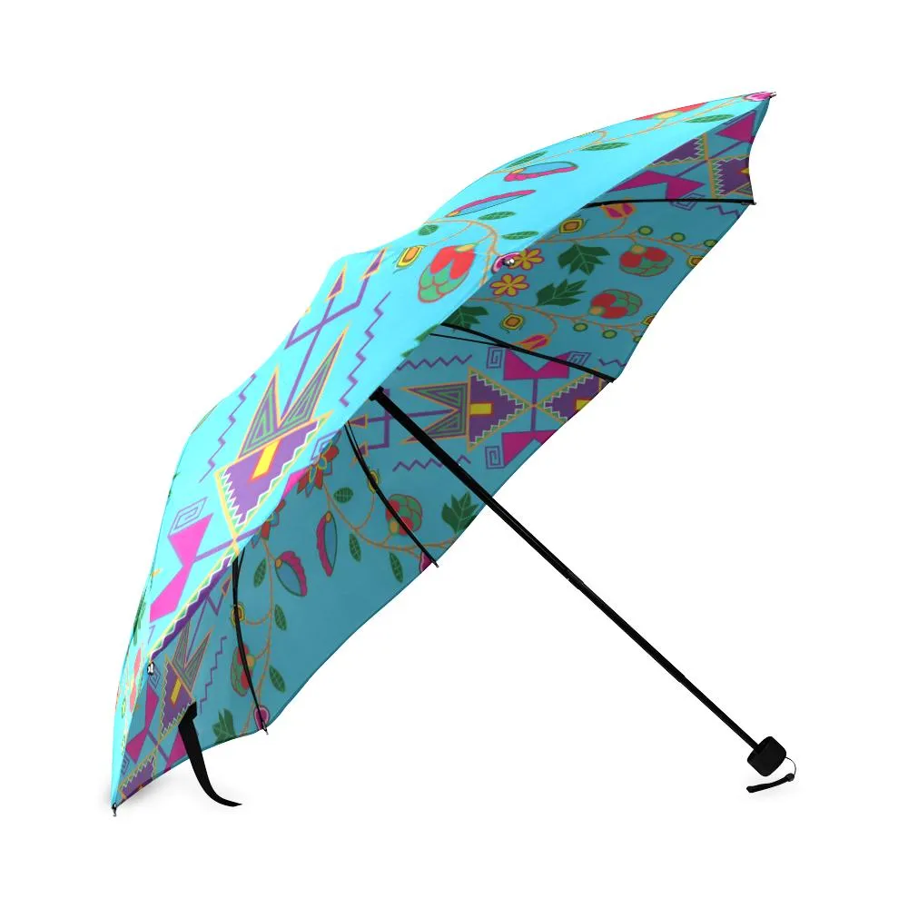 Geometric Floral Fall-Sky Blue Foldable Umbrella