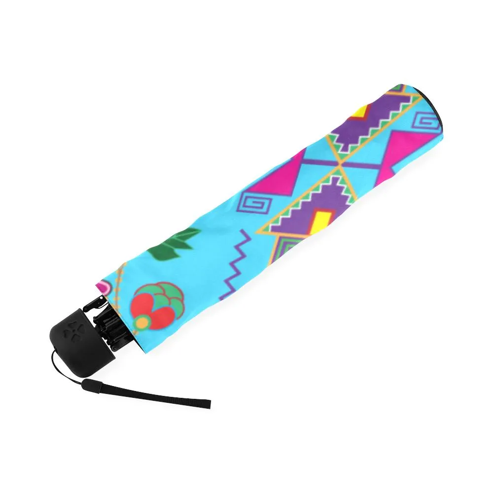 Geometric Floral Fall-Sky Blue Foldable Umbrella