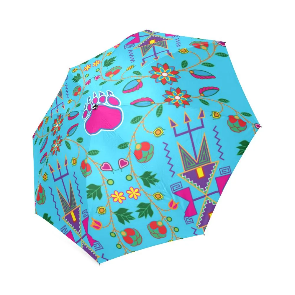 Geometric Floral Fall-Sky Blue Foldable Umbrella