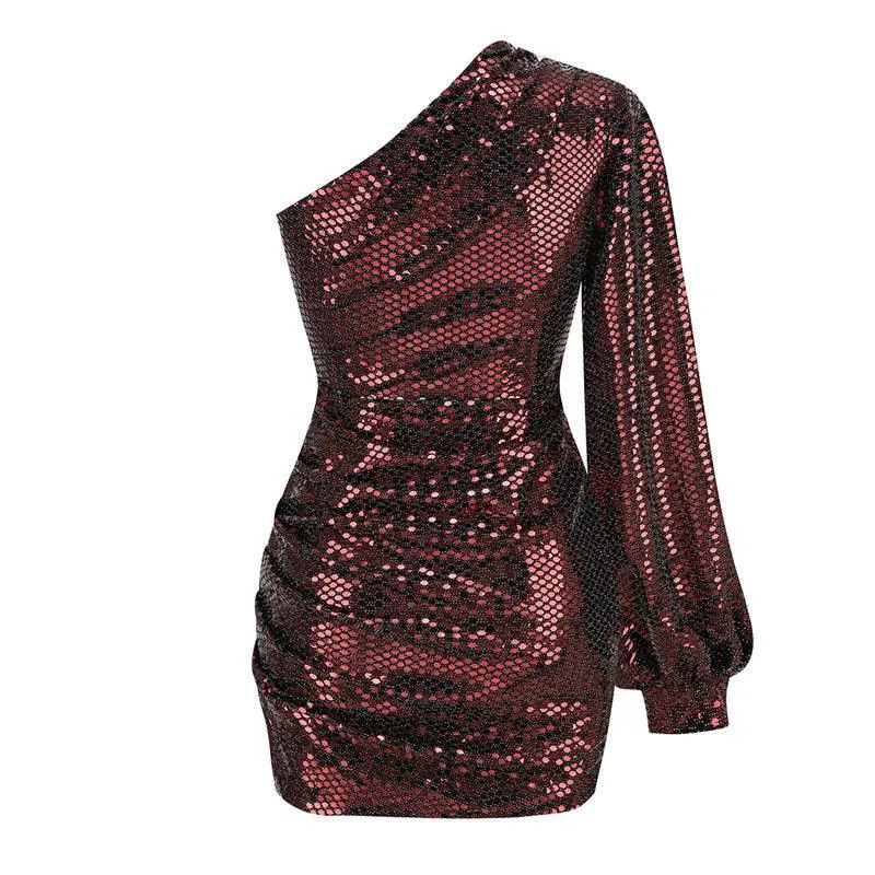 Glamorous One-Shoulder Sequin Mini Dress