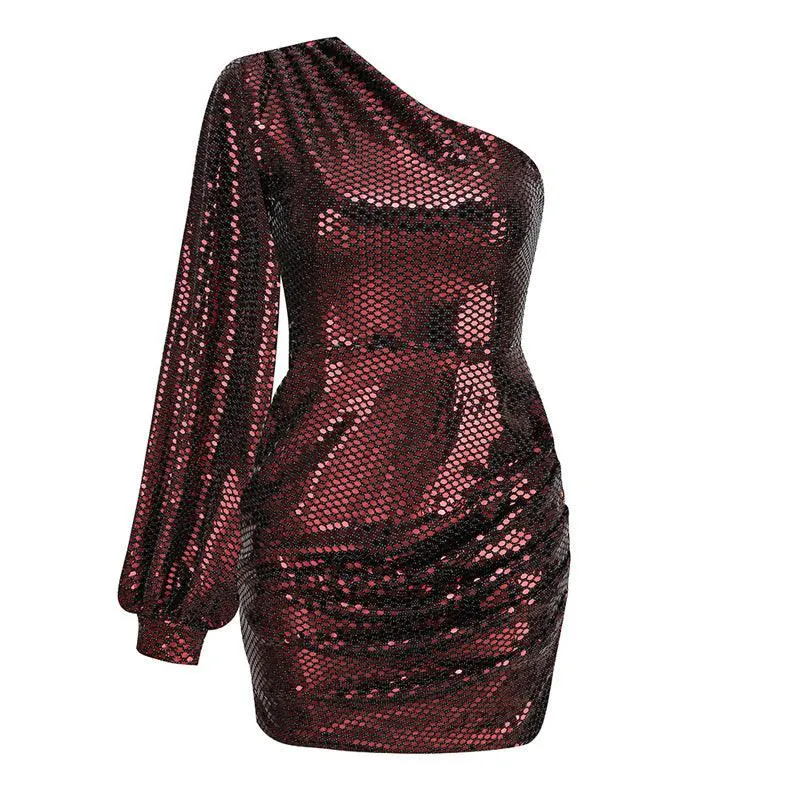 Glamorous One-Shoulder Sequin Mini Dress