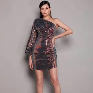 Glamorous One-Shoulder Sequin Mini Dress