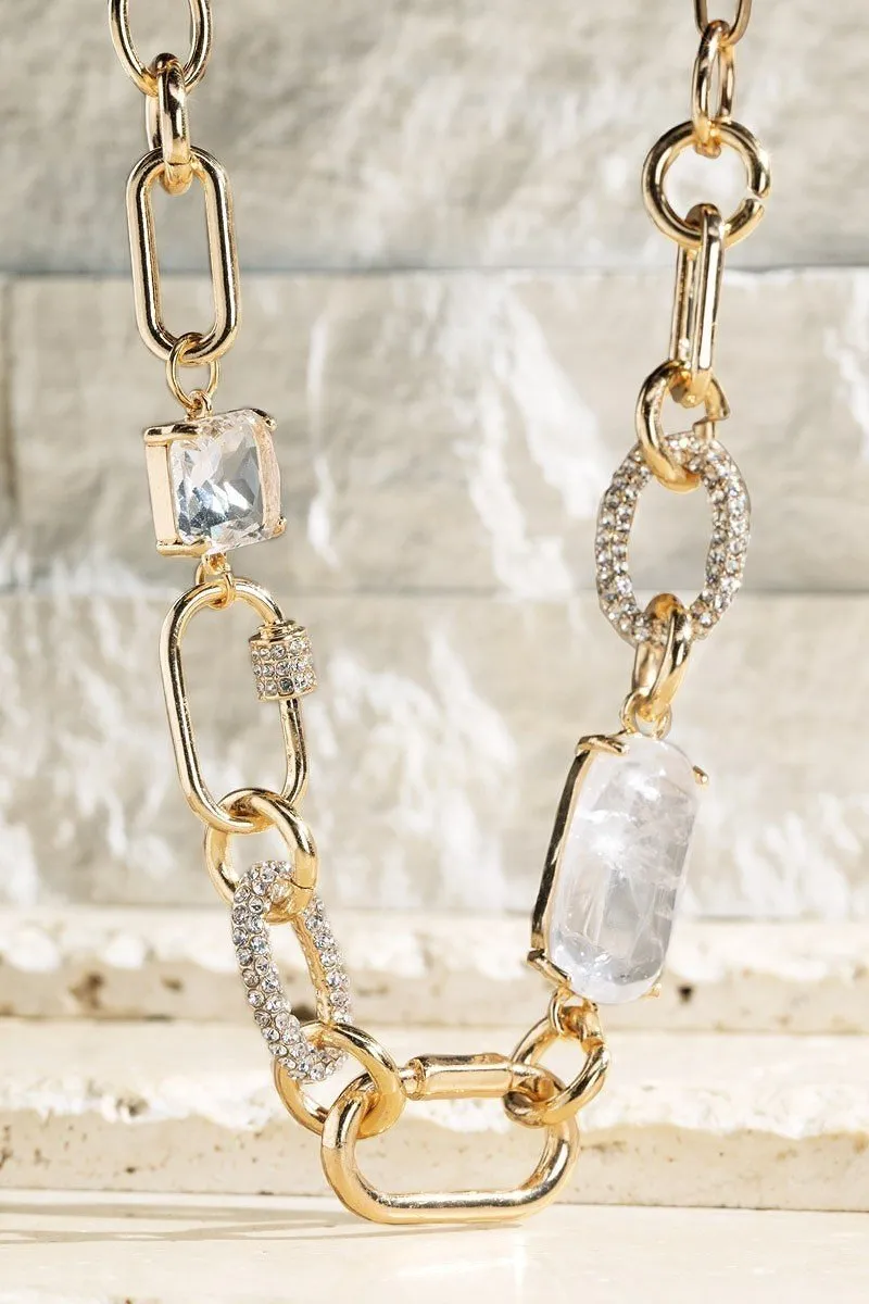 Glamorous pave crystal and glass stone chain necklace