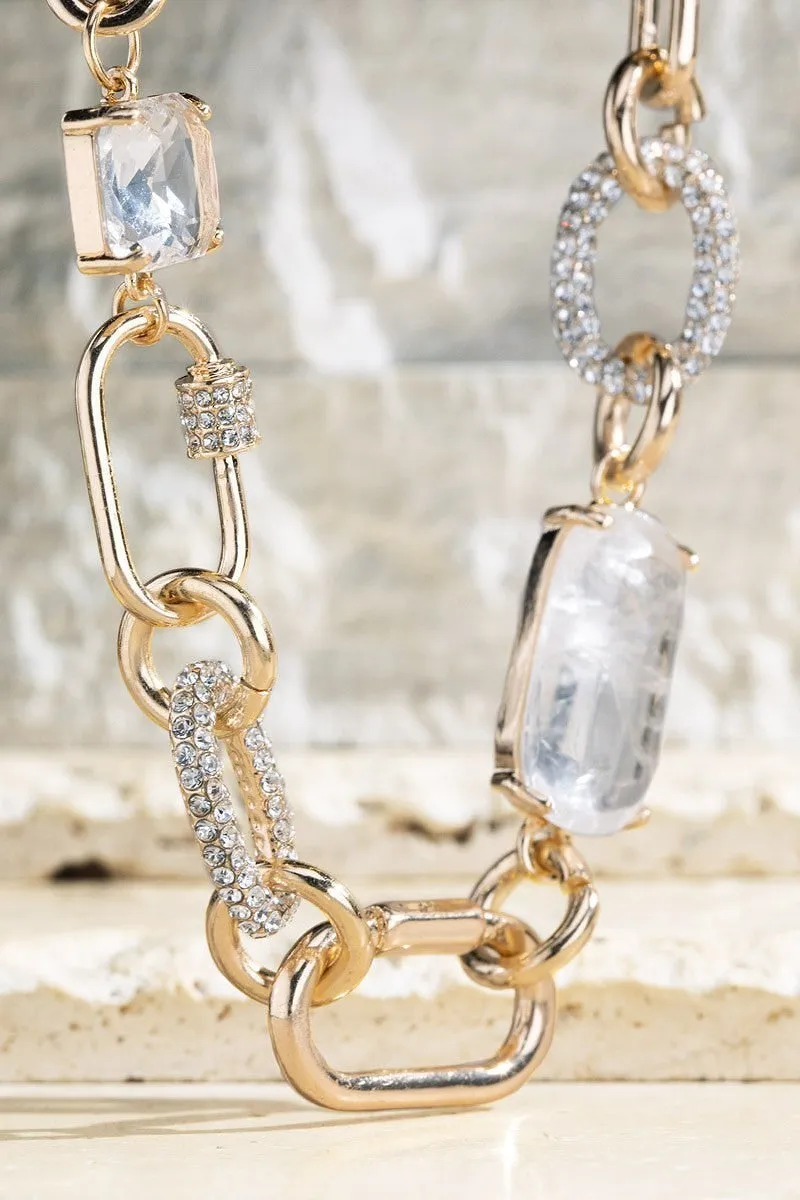 Glamorous pave crystal and glass stone chain necklace