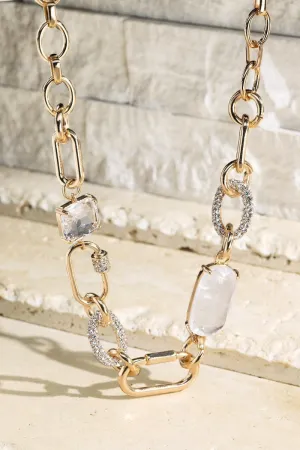 Glamorous pave crystal and glass stone chain necklace