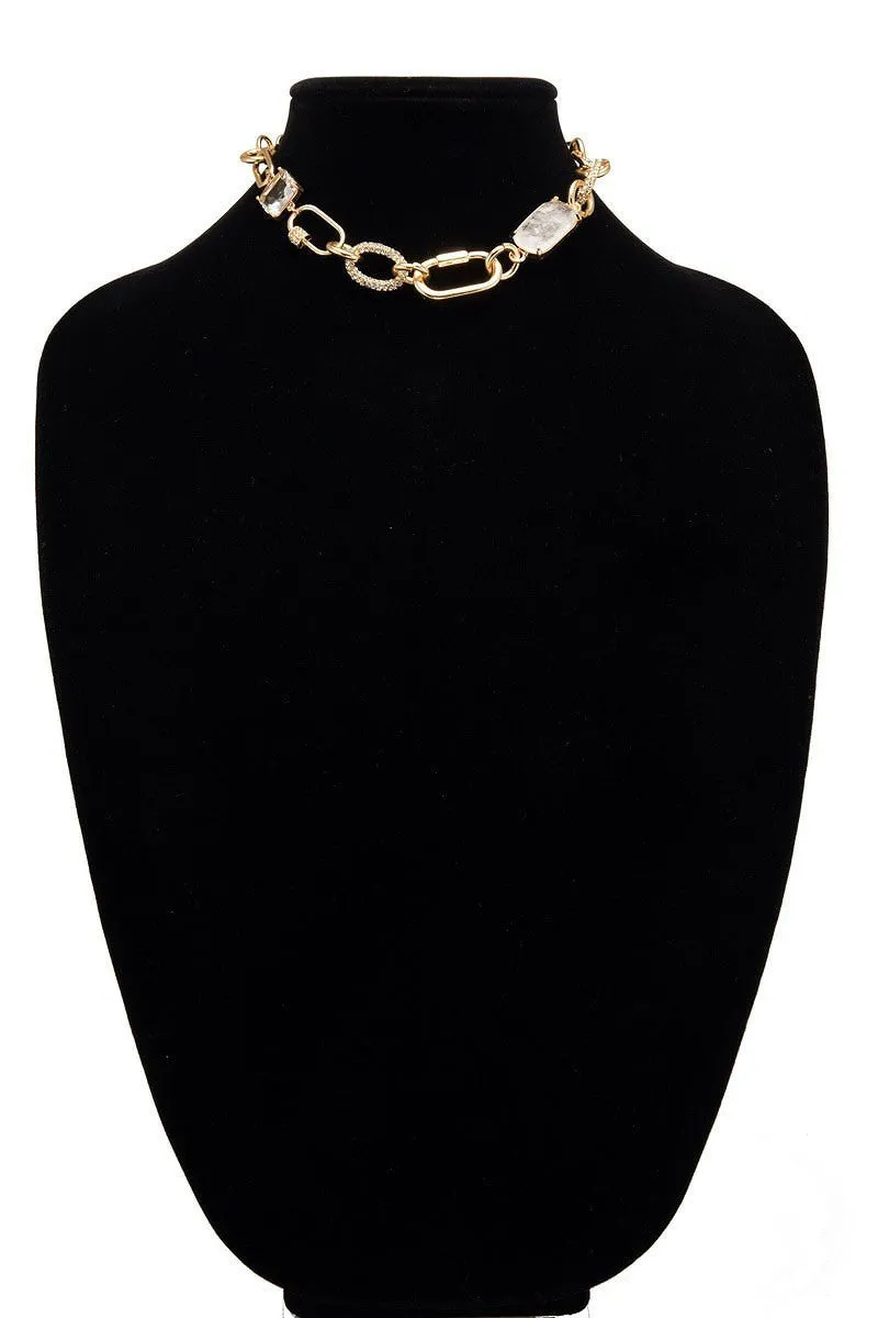Glamorous pave crystal and glass stone chain necklace