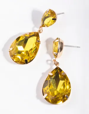 Gold Gem Stone Drop Earrings